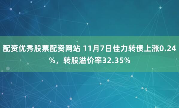 配资优秀股票配资网站 11月7日佳力转债上涨0.24%，转股溢价率32.35%